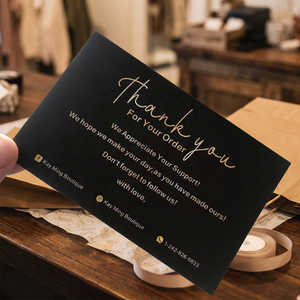 Tarjetas de Visita Negras Personalizadas, Impresas en Serigrafía, Papel de Arte, Logotipo en Lámina Plateada, Tarjeta de Agradecimiento por Pedido para Tienda en Línea - Product Image 5