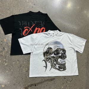 New Design Wholesale Men Fashion O-Neck Cotton T-Shirt With Digital Printing <strong>Skull</strong> Pattern Punk Style Drop Shoulder Boxy <strong>Tshirt</strong> - Product Image 1