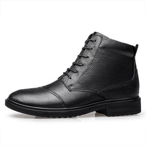 Bottes Derby pour hommes robe uniforme Oxford chaussures haut-milieu haut à lacets en cuir de vache véritable épaissi polaire coton rembourré chaud - Product Image 2