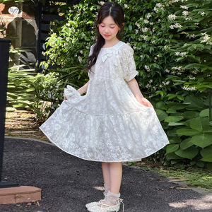 Robe florale à manches bouffantes de style français pour grandes filles, idéale pour l'été et les occasions décontractées quotidiennes - Product Image 1