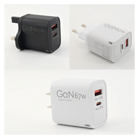 Pengisi Daya Super Cepat Listrik UK EU US dengan Port QC3.0 USB-C & USB-A, Pengisi Daya Dinding untuk Ponsel & Earphone, Bahan ABS