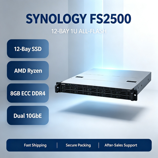 FlashStation FS2500 12 Bay 1U Rackmount All Flash NAS AMD Ryzen Quad Core Dual 10GbE High IOPS Enterprise SSD Storage