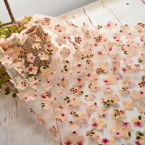 Atacado macio 3d flor bordado festa de casamento tecido de tule para robe de noiva