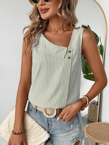 T-shirt sans manches à col bateau pour femme, nouvelle collection printemps 2026, personnalisable avec logo, coupe classique, pull rayé multicolore, hauts décontractés pour l'Europe - Product Image 3