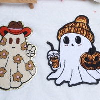 Patchs en chenille brodés thermocollants pour vêtements, motif fantôme et citrouille d'Halloween, design décoratif Boo pour l'automne