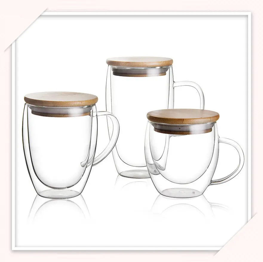 Tazze da caffè in vetro a doppia parete in borosilicato di alta qualità con manico tazza da caffè isolata in vetro a doppia parete con LFGB