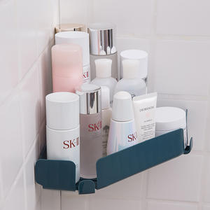 Organisateur de salle de bain mural en plastique avec double niveau sans poinçonnage Support d'angle pour <span class=keywords><strong>le</strong></span> nettoyage des outils Support de rangement - Product Image 2