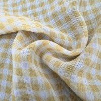 110GSM 100% Polyester crêpe mousseline de soie froissé tissu 5mm jaune vérifier impression numérique pour vêtements pour filles robes Hijab écharpes