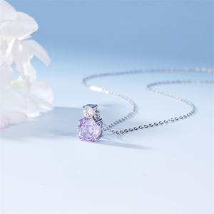 S925 argento puro <span class=keywords><strong>Millennium</strong></span> rosa taglio collana per le donne placcato oro con zircone di lusso fiore viola catena clavicola per regalo - Product Image 4