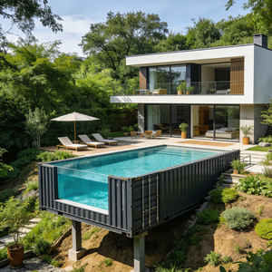 Piscine hors sol ronde avec marches d'entrée en bois et filtre intégré écoénergétique et pompe combinée - Product Image 6