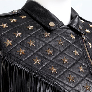 <strong>Star</strong> Studded Black Waterproof Moto Turn-Down Collar Short Rivets Button Ladies Wholesale Punk Zipper Tassel PU <strong>Jacket</strong> - Product Image 5