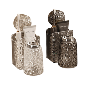 Wall Montado Acrílico Luxo Moderno de duas peças Creme Dental Tanque Mouthwash Cup Ventosa Escova De Dentes Rack Sem Conjunto De Banheiro - Product Image 1