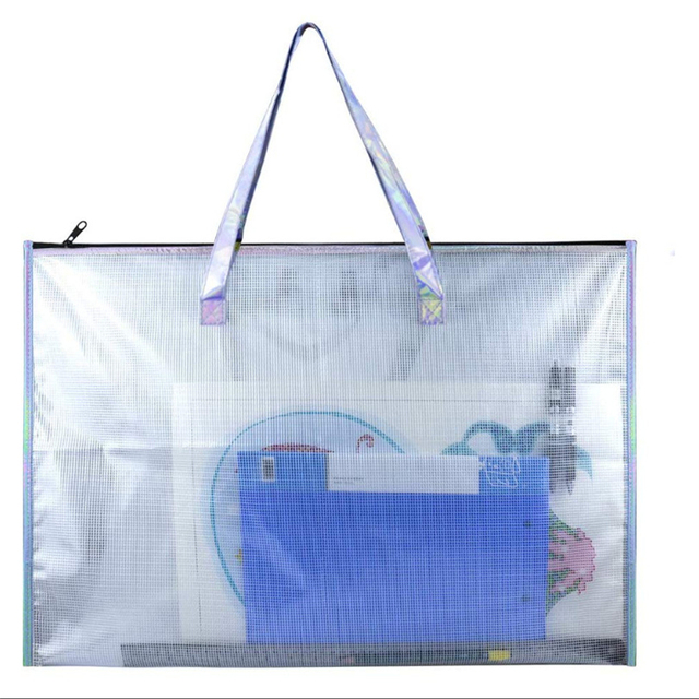 Multipurpose Large Clear Waterproof Handle Mesh Vinyl PVC Artworks Storage Bag Drawing Carrying Poster Case Art Portfolio Bags