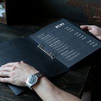 Menu personnalisé en similicuir sur mesure avec logo de restaurant, reliure à feuilles mobiles, logo gaufré/découpé, couverture à anneaux à clipser