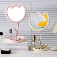 Miroir de maquillage portable en plastique à une face, en forme de fleur, pour la maison, le bureau et les dortoirs