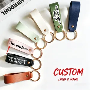 Porte-clés personnalisé en <span class=keywords><strong>cuir</strong></span> PU avec sangle de poignet, texte et logo sur mesure, chaîne de sac, accessoire anti-perte, multicolore, cadeaux pratiques - Product Image 1