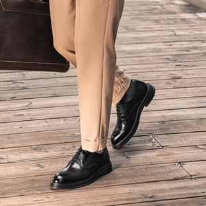 Men's <b>Elevator</b> Brogue Leather Shoes Business Formal Shoes 6cm Heightening Shoes Four Seasons Bright Surface Men's Shoes - Product Image 3