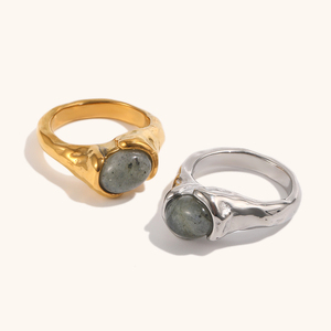 <span class=keywords><strong>Anillo</strong></span> <span class=keywords><strong>de</strong></span> Piedra Natural Irregular <span class=keywords><strong>de</strong></span> <span class=keywords><strong>Acero</strong></span> Inoxidable Chapado en Oro <span class=keywords><strong>de</strong></span> 18K Personalizado, <span class=keywords><strong>Anillo</strong></span> <span class=keywords><strong>de</strong></span> Sello con Textura Orgánica <span class=keywords><strong>para</strong></span> Mujeres y Hombres - Product Image 1