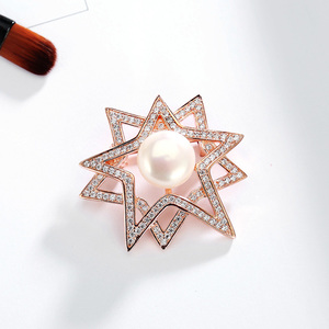 Broche de flor de Plata de Ley 925 para mujer, perlas de agua dulce chapadas en rodio, broches de diamantes de imitación para boda - Product Image 6
