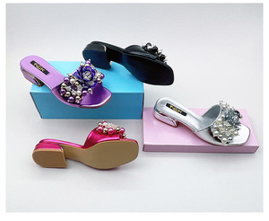 Sandalias Xuanhui de Verano, Color Morado Metálico, con Decoración de Perlas y Cristales, Tacón <span class=keywords><strong>Bajo</strong></span> de 3 cm, Elegantes y Sensuales - Product Image 5
