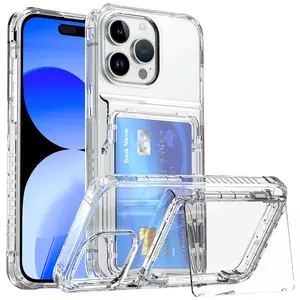 Nieuwe Schokbestendige Kaartsleuf Houder Mobiele Telefoon Case Tpu Pc Case Voor Iphone 12 13 14 Doorzichtige Bumper Case Voor Iphone 15 Pro Max Cover