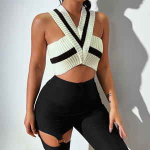 Top corto da donna nuovo elegante maglione canotta estivo classico con <span class=keywords><strong>maglia</strong></span> <span class=keywords><strong>a</strong></span> <span class=keywords><strong>maglia</strong></span> Top Top Cross Back Top per le donne alla moda Crop Chic 2022 - Product Image 4