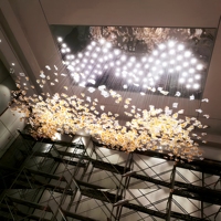 Lustre en verre artistique feuille d'érable de luxe, lampe suspendue soufflée à la main, lampe suspendue en cristal, sur mesure pour villa, banquet, hôtel, hall