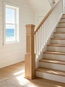 Poteau d'escalier moderne EFS en bois massif antidérapant avec rainures verticales pour l'installation d'escaliers de bâtiments de bureaux - Product Image 1
