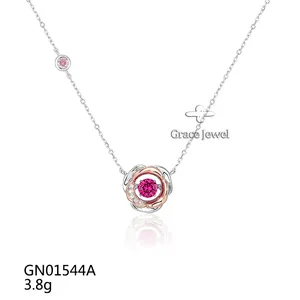 Grace Jewelry-colgante de plata de ley con gemas de Rubí, collar con colgante de flor de doble Color plateado