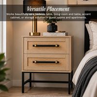 Nakas Modern 2 Laci dengan Panel Papan Partikel dan Rangka Logam Hitam - Penyimpanan Kamar Tidur untuk Ruangan Kecil