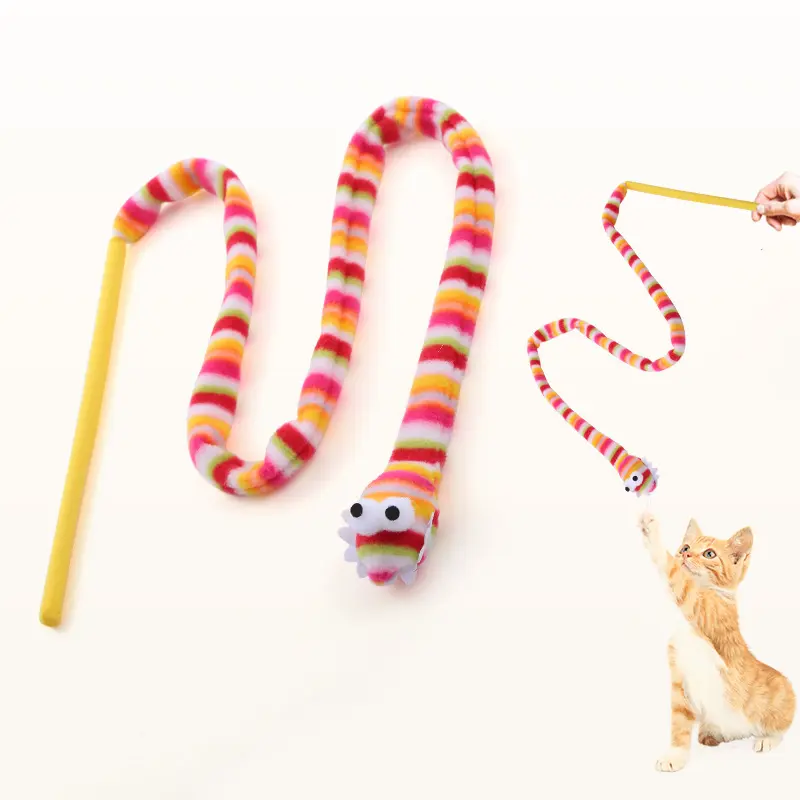 Katzen spielzeug Neuankömmlinge Rainbow Cartoon Snake Cat Teaser Stick Schlange Katzen spielzeug