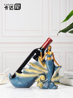 Haut de gamme luxe armoire à vin rouge sirène Sculpture résine artisanat pour salle à manger ou salon décor élégant casier à vin ornement