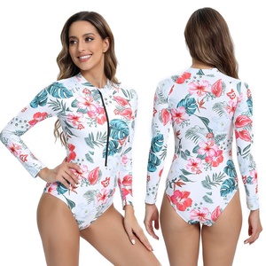 Traje de baño de una pieza con cremallera y manga larga para <span class=keywords><strong>mujer</strong></span>, traje de surf transpirable con corte triangular, venta al por mayor para <span class=keywords><strong>mujer</strong></span> - Product Image 1
