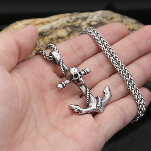 Yunnique – collier avec ancre en forme de crâne en acier titane, chaîne de 60cm, pendentif, bijoux, cadeau, Style Hip Hop - Product Image 3