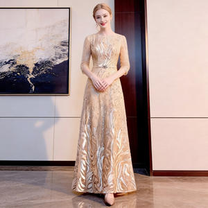 فستان سهرة أنيق أحمر بياقة على شكل V لصيف 2026، فستان أم العروس الجديد الذهبي للحفلات، فستان سهرة مستقيم من البوليستر OEM - Product Image 2