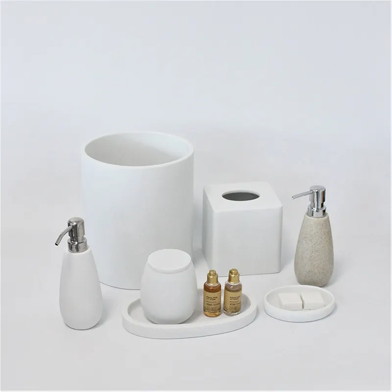 Dispensador de sabão em resina para casa e banho, conjunto de acessórios de banheiro branco e branco, design feito sob encomenda, 2021