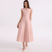 Robe Courte Élégante Française pour Femme, Col en V, Taille Haute, Manches Courtes Bouffantes, Coupe Slim, Évasée, Grande Ampleur