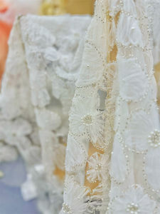 女性ドレステキスタイル生地メッシュポリエステル3D刺繍生地ブライダル花ビーズスパンコール刺繍レースチュール生地 - Product Image 6