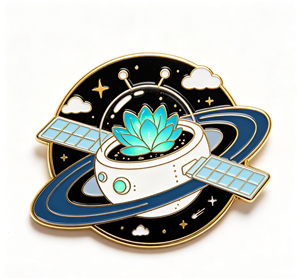 Pin de solapa redondo de metal esmaltado personalizado con diseño de satélite espacial y loto, estilo cloisonné, para colección de regalos - Product Image 3