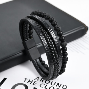 <span class=keywords><strong>Bracelet</strong></span> en <span class=keywords><strong>Cuir</strong></span> Tressé Multicouche Haut de Gamme pour <span class=keywords><strong>Homme</strong></span> avec Perles en Pierre Naturelle, Fermoir Magnétique, Style Ins Populaire - Product Image 4