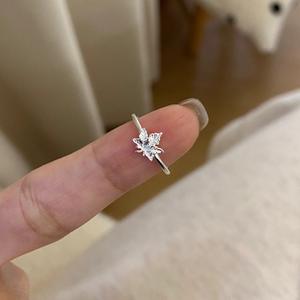 S925 Pure Silver Women's Fashion <b>Ring</b> Light Luxury Niche Design Forest Maple Leaf Tail <b>Open</b> Mouth <b>Ring</b> Layered Sweet Girl Style - Product Image 3