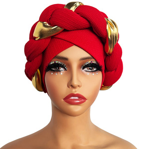 Trenza grande Africana Mujeres Turbante Cap Head Wraps Beaded Headscarf Beanie Wrap - Product Image 5