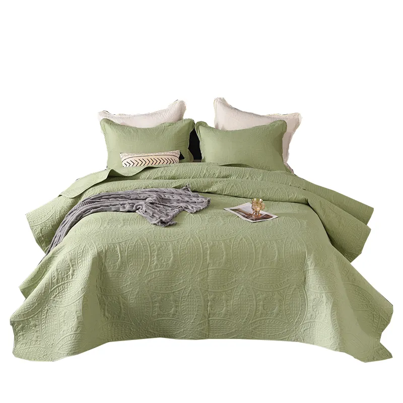 Super Soft Solid Single Bed Quilt Bedspread Comforter Bed Cover, Floral Pattern, Sage, Full/Queen