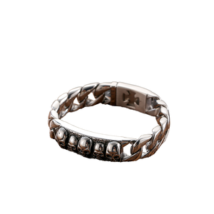 Gothic Classic Biker Charm Bracelet <b>for</b> <b>Men</b> Stainless Steel <b>Silver</b> Plated Skull Head with Curb Chain Anniversary Occasion - Product Image 1