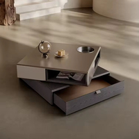 Table basse italienne rotative de luxe carrée en bois avec tiroir