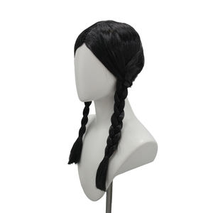 Longue <span class=keywords><strong>perruque</strong></span> noire bon marché de fête de la famille <span class=keywords><strong>mercredi</strong></span> Addams Halloween HPC-0050 fibre synthétique sans colle - Product Image 6