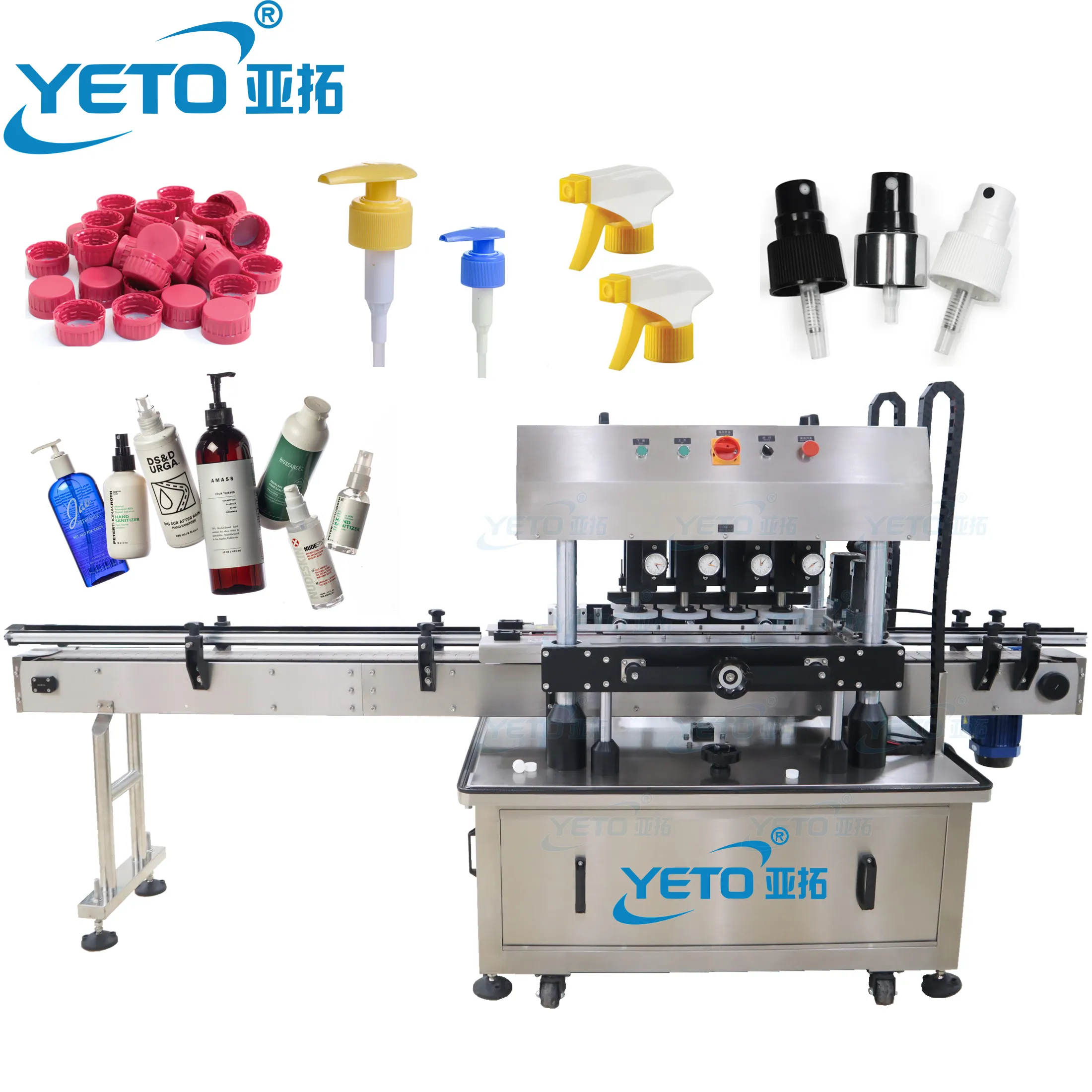 YETO-50-70Pcs 분당 고속 자동 병 캡핑 기계 화장품 애완 동물 유리 항아리 병 캡 캐퍼 씰링 나사