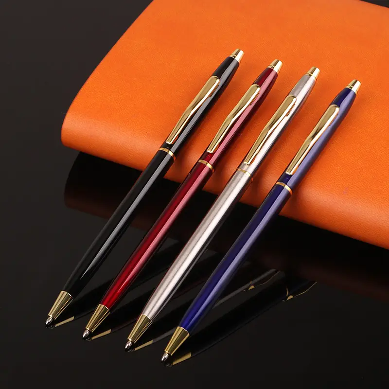 Super Thin Chrome Plated Long Metal Pen With customised logo Silver Stainless Steel Color Gold Desk Slim Hotel Desk Pen