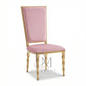 Chaise de mariage rectangulaire avec dossier rembourré en acier inoxydable doré et revêtement rose pour les mariages et les événements de banquet - Product Image 3
