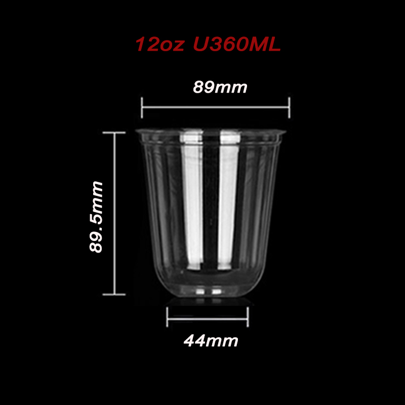 Gobelet en plastique transparent en forme de U, 360 ml (12 oz)
